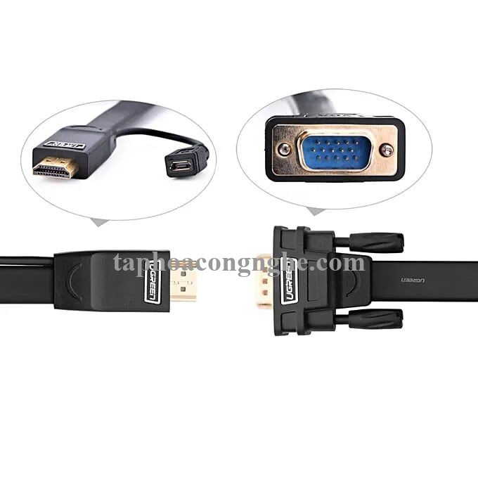 Ugreen 40232 3M màu Đen Cáp chuyển đỗi HDMI sang VGA kèm cổng trợ nguồn Micro USB MM101 30040232